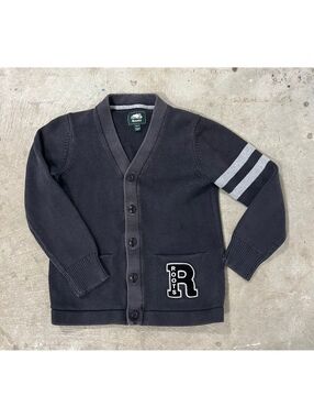 Vintage 90s Roots Varsity Letterman Cardigan Sweater Gray XS